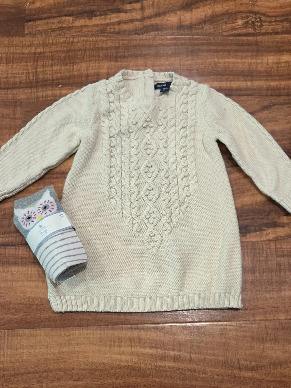 GAP Baby NWT/EUC 18-24 Months Cream Sweater Dress & Owl Tights